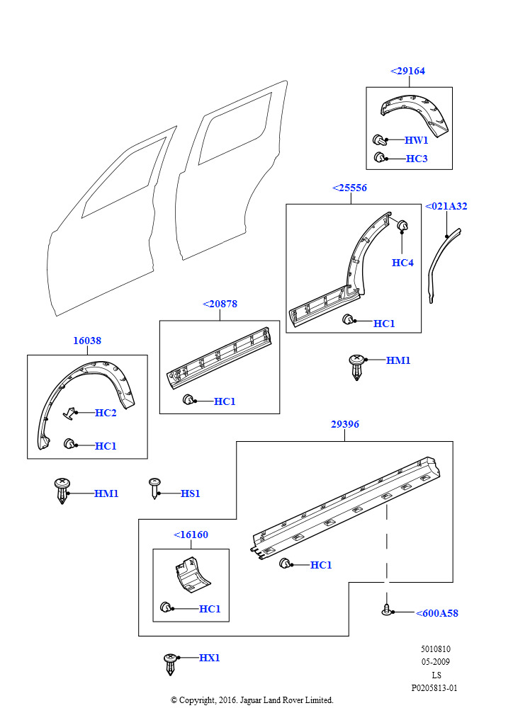 Схема - Молдинг арки переднего правого крыла D3/D4