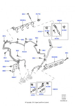 Топливные форсунки и трубопроводы (5,0 л OHC SGDI SC V8 бензин - AJ133)