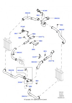 Пром.теплообм/воздуховоды и шланги (Воздуховоды и шланги, Дизель 3,0 л 24V DOHC V6 TC, 3,0 V6-гибридн.электр.дизельн.двиг., 3,0 л 24 клап. V6 турбо дизель, станд. поток)