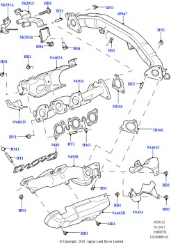 Выпускной коллектор (Сборка на заводе в г. Солихалл, 3,0 л 24 клап. V6 турбо дизель, станд. поток, 3,0 V6-гибридн.электр.дизельн.двиг., 3.0 V6 D Low MT ROW, Дизель 3,0 л 24V DOHC V