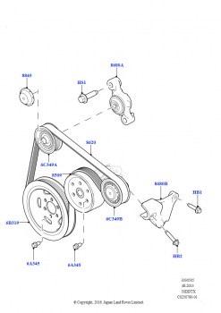 Шкивы и приводные ремни (Передний, 3.0 V6 D Gen2 Twin Turbo, 8-ступенчат. АКПП ZF 8HP70 HEV 4WD, 3,0 V6-гибридн.электр.дизельн.двиг., 8-ступенчат. АКПП ZF 8HP70 HEV 4WD, 3.0 V6 D G