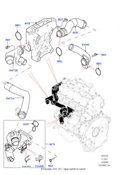 Термостат/корпус и сопут.эл-ты (2.0L I4 DSL HIGH DOHC AJ200, 6-ступенч.мех.кор.пер.-JLR M66 2WD, Сборочный завод Хэйлвуд, 2,0 л I4 DSL MID DOHC AJ200, 6-ступенч.мех.коробка пер., С