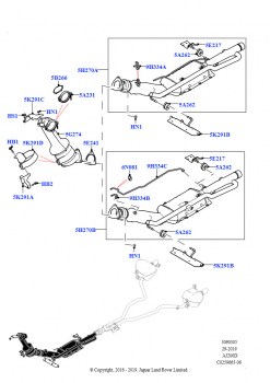 Система выпуска (Передний, 2,0 л I4 DSL MID DOHC AJ200, Японск. токсич.ОГ + DPF, Сборочный завод Хэйлвуд, 2,0 л I4 DSL MID DOHC AJ200, EU6D дизельн.+ DPF понижен.токсичн., Сборочны