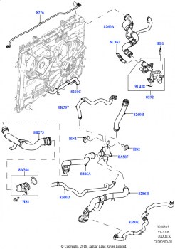 Трубопр.и шланги сист.охлажд. (Сборка на заводе в г. Солихалл, Двигатель, 3.0 V6 D Gen2 Mono Turbo, (-)
