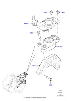 Опора коробки передач (2,0 л I4 DSL MID DOHC AJ200, 6-ступенч.мех.кор.пер.-JLR M66 2WD, Сборочный завод Хэйлвуд, 2,0 л I4 DSL MID DOHC AJ200, 6-ступенч.мех.коробка пер., Сборочный 