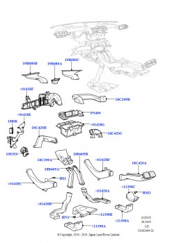 Возд.дефлект., жалюзи и воздуховоды (Внутренние элементы, LHD, Сборочный завод Хэйлвуд, Дисплей над головой)