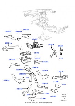 Возд.дефлект., жалюзи и воздуховоды (Внутренние элементы, RHD, Сборочный завод Хэйлвуд, Дисплей над головой)