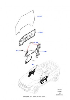Стекло пер.двери и стеклоподъем. (2-дверный, с откидным верхом, Сборочный завод Хэйлвуд)