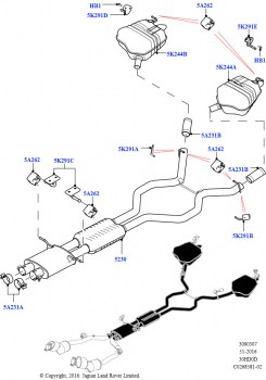 Задняя система выпуска (Сборка на заводе в г. Солихалл, 3.0L DOHC GDI SC V6 БЕНЗИНОВЫЙ)