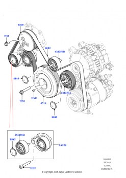 Шкивы и приводные ремни (Сборка на заводе в г. Солихалл, 2,0 л I4 DSL MID DOHC AJ200, 2.0L I4 DSL HIGH DOHC AJ200)