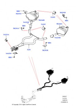 Задняя система выпуска (Сборка на заводе в г. Солихалл, 3.0 V6 D Gen2 Mono Turbo, Этап V плюс DPF, 3.0 V6 D Gen2 Mono Turbo, Стандарт токсичн.выхл.Proconve L6)