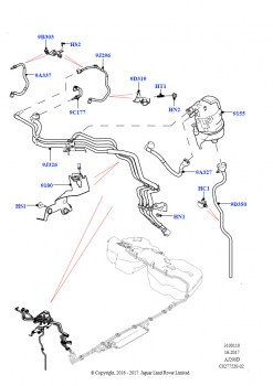 Топливные магистрали (Передний, 2,0 л I4 DSL MID DOHC AJ200, Топливный бак - Дизель, 2.0L I4 DSL HIGH DOHC AJ200, Топливный бак - Дизель)