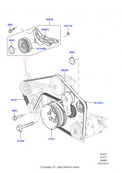 Шкивы и приводные ремни (Первичный привод, 5.0 бензиновый AJ133 DOHC CDA, Без подвески ACE, 5.0L P AJ133 DOHC CDA S/C Enhanced, Без подвески ACE)