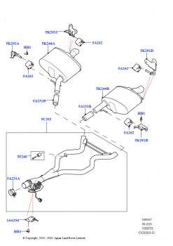 Задняя система выпуска (3.0 V6 D Gen2 Mono Turbo, Японск. токсич.ОГ + DPF, 3.0 V6 D Gen2 Mono Turbo, Токсичность выхлопа EU6 + DPF, 3.0 V6 D Gen2 Mono Turbo, Стандарт токсичн.выхл.