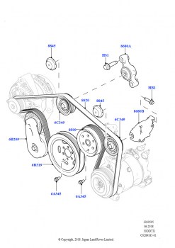 Шкивы и приводные ремни (Сборка на заводе в г. Нитра, Передний, 3.0 V6 D Low MT ROW, 3.0 V6 D Gen2 Mono Turbo, 3.0 V6 D Gen2 Twin Turbo)