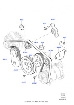 Шкивы и приводные ремни (Передний, Сборка на заводе в г. Солихалл, 3.0 V6 D Low MT ROW, 3.0 V6 D Gen2 Twin Turbo, 3.0 V6 D Gen2 Mono Turbo)