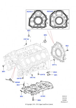 Блок цилиндров и заглушки (5,0 л OHC SGDI SC V8 бензин - AJ133)