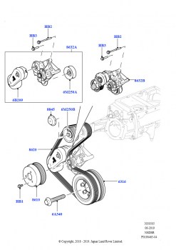 Шкивы и приводные ремни (Вторичный привод, 5,0 л OHC SGDI SC V8 бензин - AJ133, 5.0 бензиновый AJ133 DOHC CDA, 5.0L P AJ133 DOHC CDA S/C Enhanced)