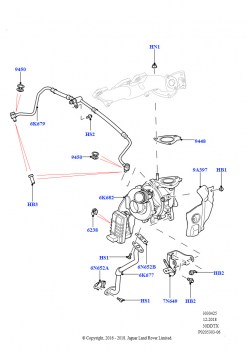 Турбокомпрессор (Левая сторона - Основной, Дизель 3,0 л 24V DOHC V6 TC, 3,0 л 24 клап. V6 турбо дизель, станд. поток, 3,0 V6-гибридн.электр.дизельн.двиг.)