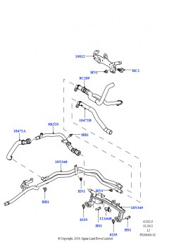 Шланги отопителя (Передний, 5,0 л OHC SGDI SC V8 бензин - AJ133, С сист.кондиц.возд.-передн./задн., Без парковочного отопителя, 5,0 л OHC SGDI NA V8 бензин - AJ133, С сист.кондиц.в